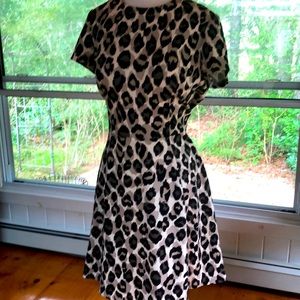 Ponte knit cheetah print flare dress